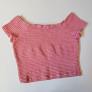 H&M WOMEN'S CROP TOP RED WHITE STRIPED SIZE M